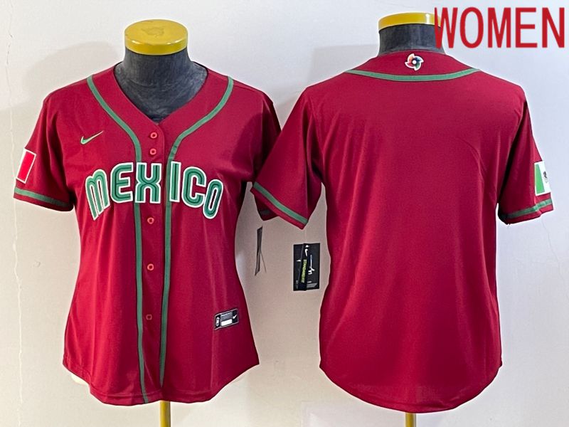 Women 2023 World Cub Mexico Blank Red Nike MLB Jersey4